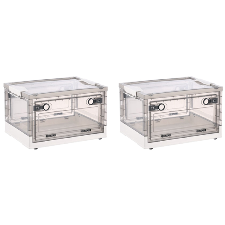 Cluellp-2X Storage Bins with Double Side Doors , Clear Storage Boxes with Lid , Organization Box with Wheels White