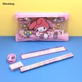 Wenefang 6pcs/set Anime Sanrio Melody Kuromi Stationery Set Cinnamoroll Luxury Student Cartoon Pencil Eraser Ruler Pen Bag Storage Set School. 