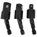 3PC Wobble Socket Adapters Universal Joint Swivel Socket Set, 1/4 Inch Hex Shank to 1/4 3/8 1/2 Square Socket Drives. 