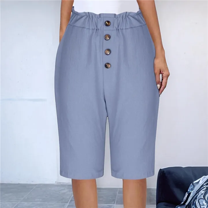 Women's%20solid%20color%20button%20casual%20pants%20Light%20blue%20XXL%20-%20Image%203