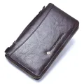 CONTACT'S Brand Cow Leather Men Casual Long Clutch Wallet Zipper Purse With Passport Holder Phone Case Card Holder. 