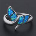 【Qian poem li Store】Fashion Crystal Blue Opal Sea Mermaid Tail Finger Ring for Wo Female  silver Wedding Ocean Animal Jewelry. 