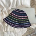 Fashion Summer Beach Straw Cap Women's Striped Rainbow Sun hat Handmade Wide Brimmed Bucket Hat Girls. 