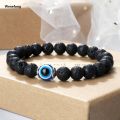 Wenefang 8mm White Cat Eye Stone Beads Evil eye Bracelet Men Tiger Eye Black Luxury Beads Turkish style Strand Bracelet For Women female Jewelry. 