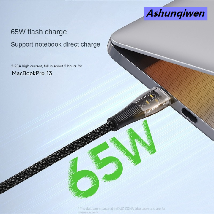 Ashunqiwen%20PD65W%20Fast%20Charge%20Cable,%20Type-C%20to%20Type-C,%201m,%20Transparent%20and%20Black%20Braided%20Data%20Cable%20for%20mobile%20phone%20tablet%20Android%20charger%20-%20Image%202