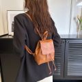 Portable PU PU Backpack Small Pack Brown Solid Color Shoulder Bag Solid Color Handbag Retro Backpack Outdoor. 