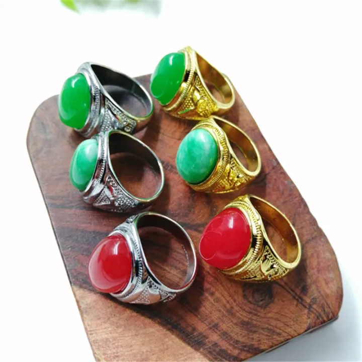 Malay Style Rings 【Recently popular】Red and Green Malay Jade Ring for Men and Women Jade ...