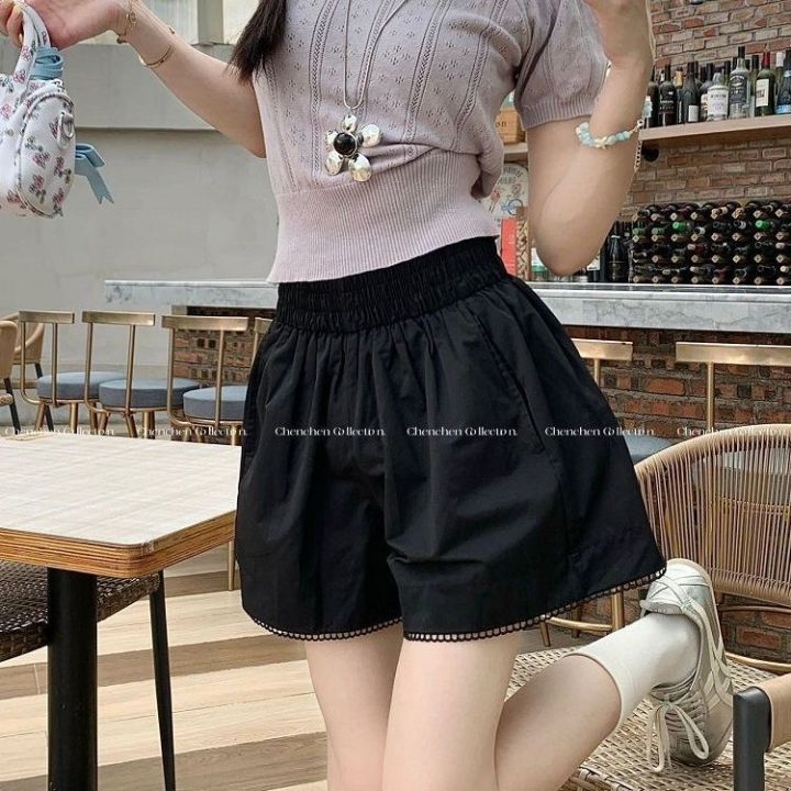 Elastic%20Waist%20Lace%20Shorts%20for%20Women%20Summer%20New%20High%20Waist%20Slimming%20Wide%20Leg%20Pants%20Korean%20Style%20Casual%20Skirt%20Pants%20-%20Image%204