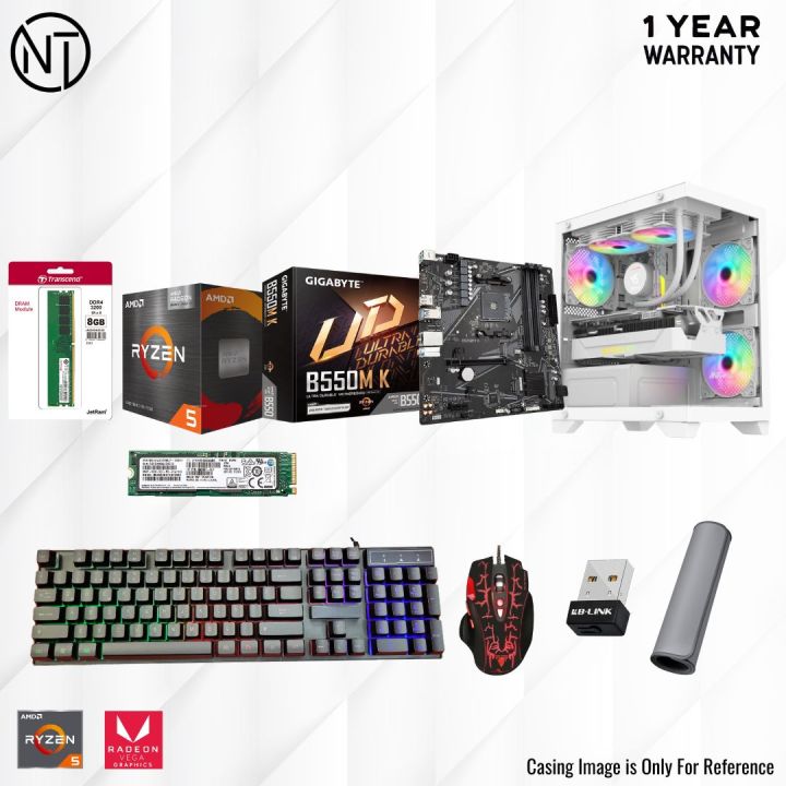 Gaming Desktop Computer Set Budget Gaming/Editing Desktop PC Set with Ryzen 5 5600G, B550M K and 8 ...