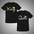 Black Couple King & Queen Printed T-Shirt For Men & Women. 