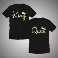 Black Couple King & Queen Printed T-Shirt For Men & Women