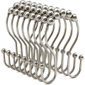 FORIDE 12 Pcs Shower Curtain Hooks, Shower Curtain Rings Rust Proof Balanced Glide Double Shower Curtain Hooks Silver. 