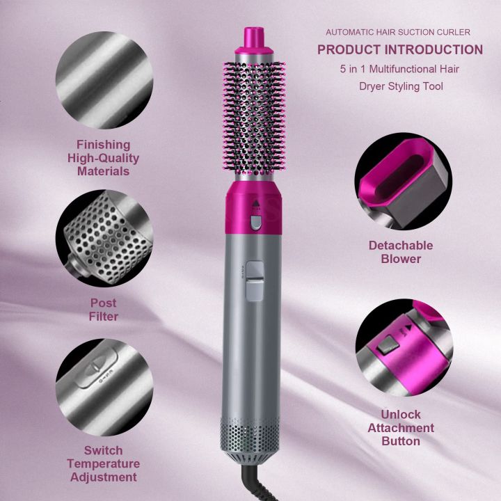 5In1 Hot Air Styler Electric Hot Air Brush Multifunctional Hair Comb Dryer Straightener Curler And Volumizer