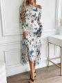 Autumn Women Maxi Dresses New Streetwear Fashion Letters Butterfly Print Skew Collar Dress Casual Slim Lady Dress Clothing. 
