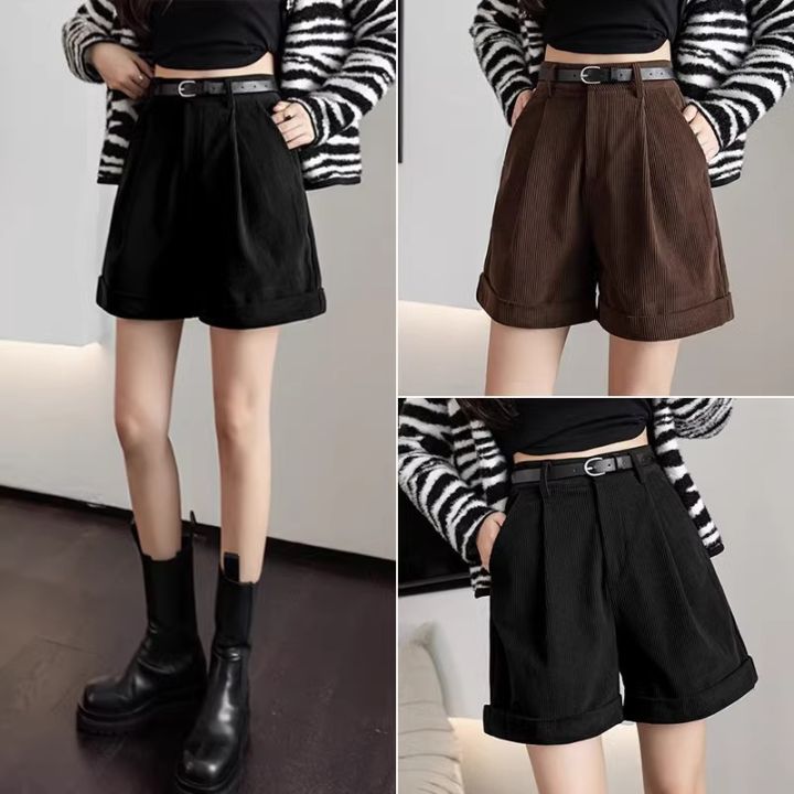 Corduroy%20shorts%20women's%20autumn%20winter%202024%20new%20high-waisted%20slim%20black%20casual%20a-line%20shorts%20to%20wear%20wide-leg%20boots%20and%20pants%20-%20Image%203