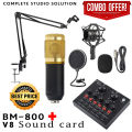 2-in-1 Combo: BM800 Condenser Microphone Kit with V8 Bluetooth Sound Card - Professional Audio Studio Recording Microphone and Multi-Functional Sound Card (Black). 