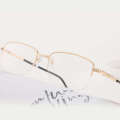 Finished Myopia 100-2000 Degrees Unisex Metal Half Frame Glasses with Case. 
