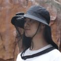 Casual With Net Mesh Mosquito Head Net Hat Foldable Breathable Wide Brim Sun Cap UV Protection High Wind Power Solar Fan Hat Fishing. 
