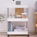 Spacekeeper 3 Tier Slim Storage Organizer Rolling Utility Cart Tower Rack for Kitchen Bathroom Laundry Plastic & Stainless Steel. 