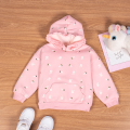 Baby Girl Carrot and Rabbit Print Fleece Warm Pink Hoodie For Winter. 