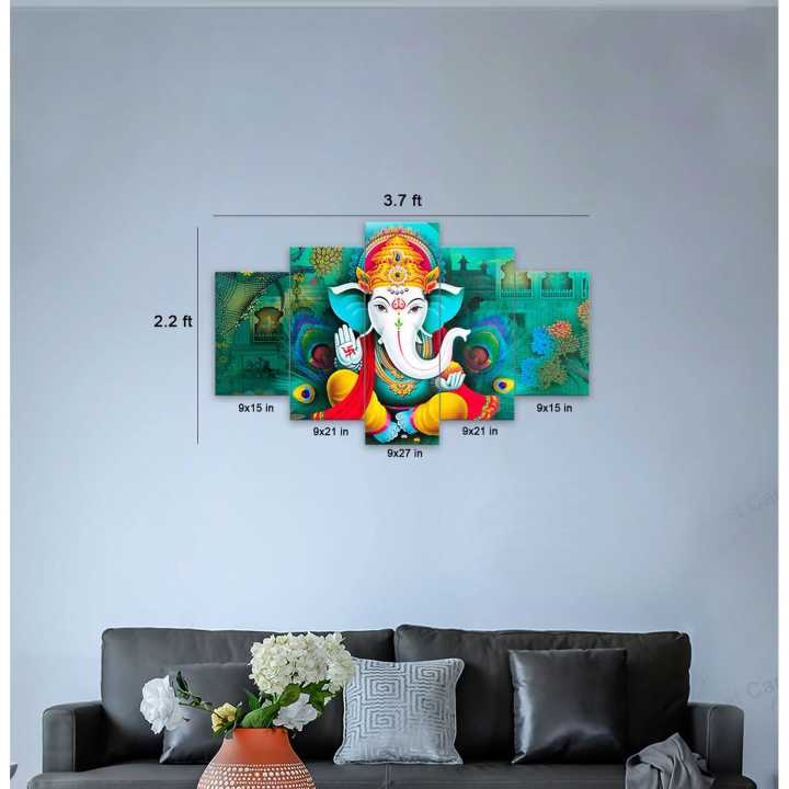 置物 5-piece Ganesha multi-panel canvas art. 5 Panels Framed Mayalu Ganesh Canvas Printing Picture Art Home