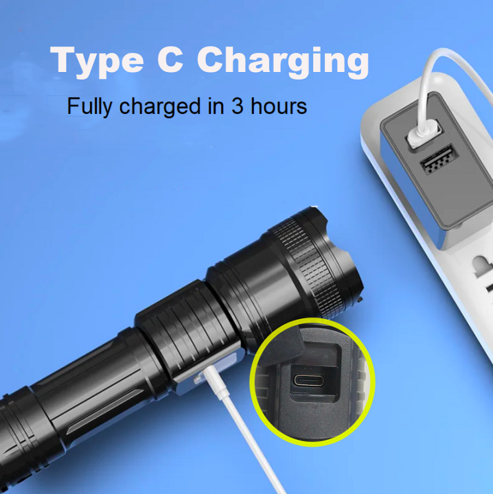 New Powerful Rechargeable LED Flashlight Super Bright Portable Long Shot Torch Built-in Battery Torch ABS Waterproof Camping Lantren