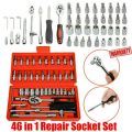 46 pcs Spanner Socket Set 1/4 CR-V Car Repair Tool Ratchet Wrench Set hand Tools. 