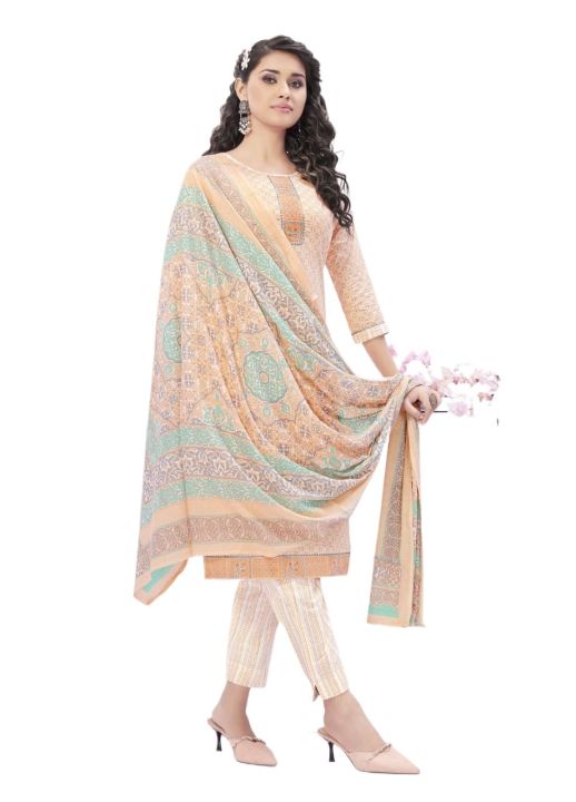 Kurta Suruwal With Shawl Set For Women Printed (Unstitched)