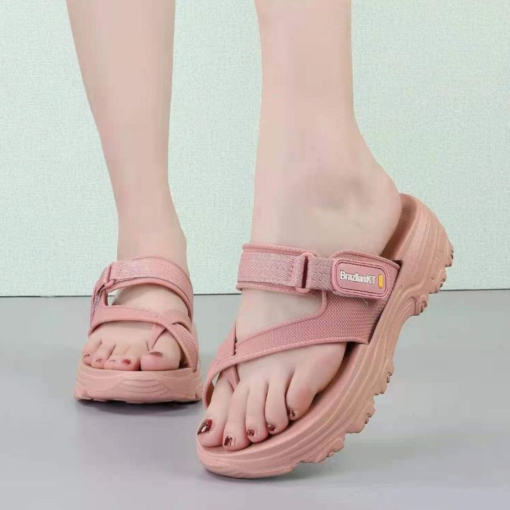 New Korean Version Thick Bottom Fitting Sandals Women's Single Finger Velcro Slippers 8022 - Fashion |