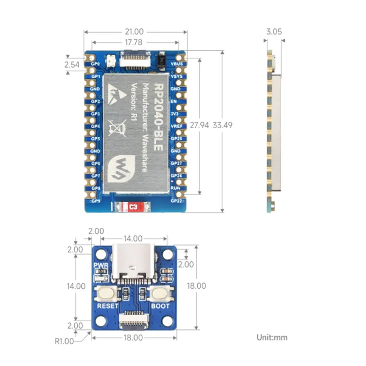 RP2040-BLE%20Microcontroller%20Development%20Board+Adapter%20Board%20Blue%20PCB%20FPC%208PIN%20Port%20Multi-Function%20GPIO%20Pin%20-%20Image%202