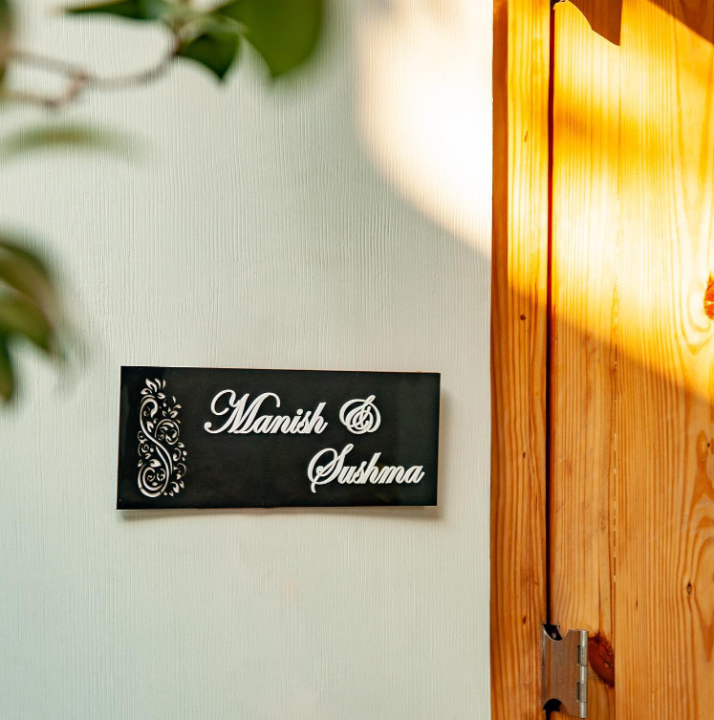 Wooden Door Name Plate Black and White