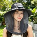 Casual With Net Mesh Mosquito Head Net Hat Foldable Breathable Wide Brim Sun Cap UV Protection High Wind Power Solar Fan Hat Fishing. 