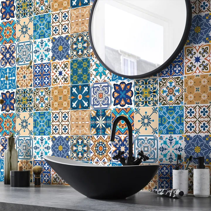 Artsy%20Home%20Elegant%20Basilicato%20Pattern%20Cement%20Tile%20Wall%20Stickers,%20Vibrant%20Floral/Mosaic%20Design,%2048pcs%2010cm%20x%2010cm%20-%20Image%202