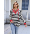 Womens Striped Oversized Sweatshirt Color Block Crew Neck Long Sleeve Casual Loose Pullover Top Black & Red XL. 