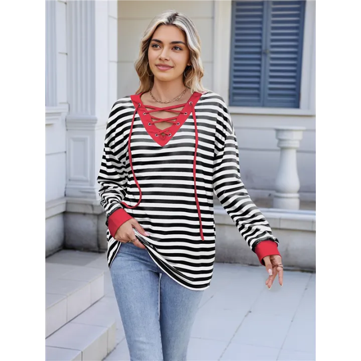Womens%20Striped%20Oversized%20Sweatshirt%20Color%20Block%20Crew%20Neck%20Long%20Sleeve%20Casual%20Loose%20Pullover%20Top%20Black%20&%20Red%20XL%20-%20Image%205