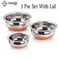 Copper Bottom Stainless Steel Handi Set With Lid- Set Of 3. 