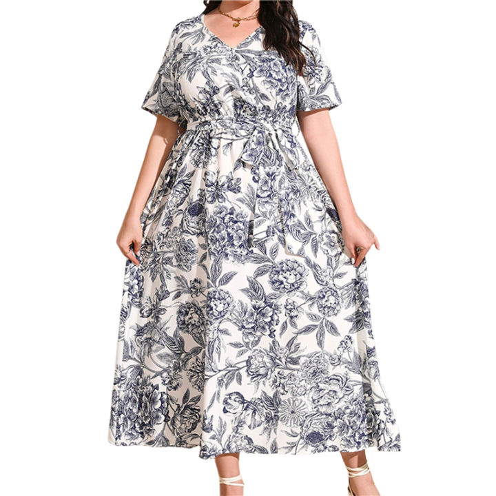 Women Plus Size Short Sleeve Dress Loose Summer Casual A-Line Flowy Midi  Dresses White Drawing XL