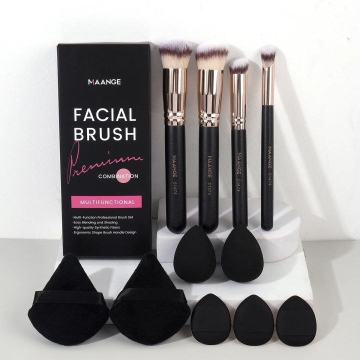Bizzy MAANGE 11PCS Makeup Tool Kit 4PCS Makeup Brush Wih Powder Puff Makeup Sponge Finger Air Cushion Puff Concealer Blend Eyeshadow