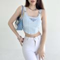 Korean Chic Letter Print Short Design Light Padded Tank Top Camisole. 