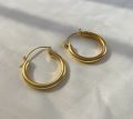 Therapy Nepal Gold Plated Medium Plain Hoops Earring For Women. 