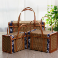 JAERBEE Fruit Basket Bamboo Woven Portable Simple Handheld Picnic Food Container Foldable Snacks Containers Kids 40x20x25cm,A. 