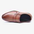Khaki Brown Leather Plain Side Clip Design Party Shoes For Men. 