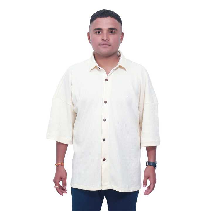 Quarter Sleeves Waffle Shirt For Men