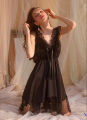 Pebbles Nepal Nightdress Mesh Lace V-neck Satin Casual Sexy Nightdress. 