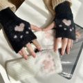Cute Cat Paw Half Finger Gloves Soft Thicken Fingerless Gloves Warm Plush Knitted Gloves Winter. 