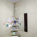 4 Tier Height Adjustable Tension Pole Plastic Tray Bathroom Organization Corner Rack Shelves With Towel Pole. 