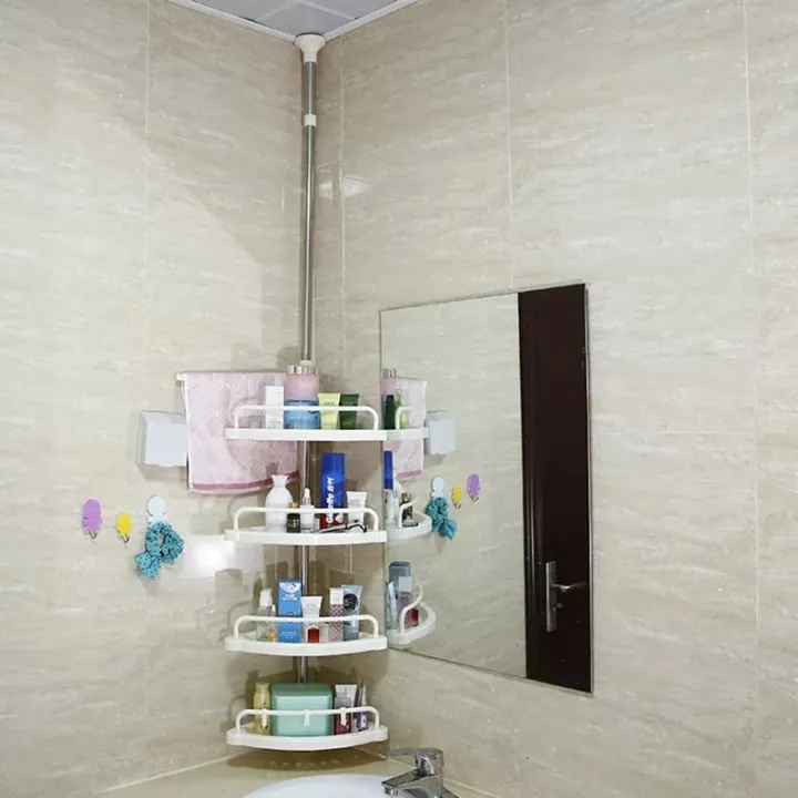 4%20Tier%20Height%20Adjustable%20Tension%20Pole%20Plastic%20Tray%20Bathroom%20Organization%20Corner%20Rack%20Shelves%20With%20Towel%20Pole%20-%20Image%206