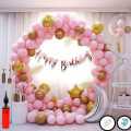 Hemito Pink& Chrome Balloons with Banner Arc,Glue Dot Baby Birthday Decoration Combo. 