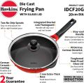 HAWKINS 22 cm Frying Pan, Die Cast Non Stick Fry Pan with Glass Lid, Ceramic Coated Pan, Induction Frying Pan, Small Frying Pan, Red (IDCF22G). 