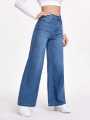 New High-Waist Wide-Leg Blue Denim Jeans for Women Full Length Full Length - Multi Size. 
